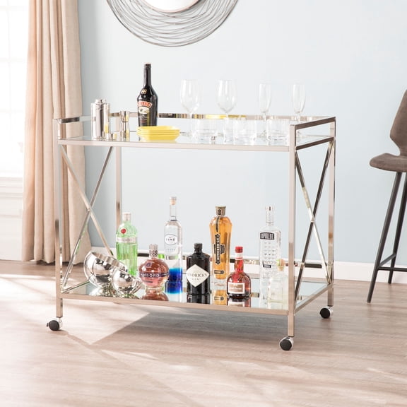 Molly Gold Bar Cart, Glam, Polished Silver