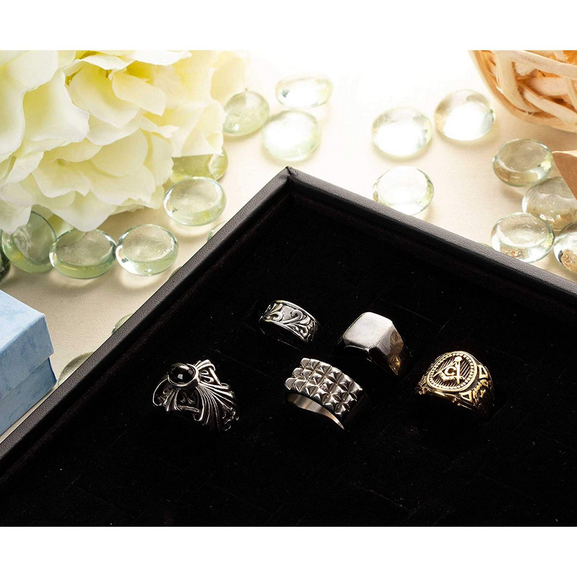 Ring Pad 5 Pack Velvet Ring Display Tray Ring Box Insert Case Ring Foam Jewelry Tray Insert for Accessory Storage Show Retail Shop Home Counter Top 100 Slot Black 13.4 x 9