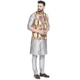 thumbnail image 2 of eloria Mens Kurta Pyjama Silk Dupion Kurta Churidar With Printed Cotton Blended Nehru jacket, 2 of 4