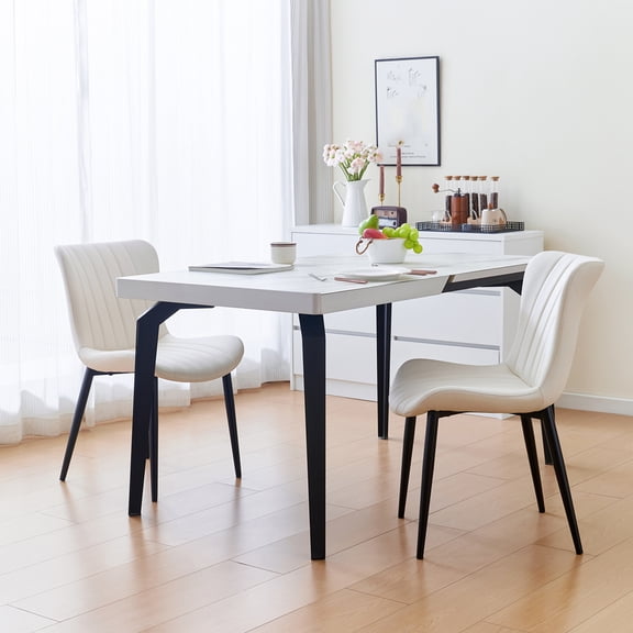 Cterwk Set of 2 Upholstered Dining Chairs with Metal Legs, Leather Seat Side Chair for Living Room, Dining Room, Cream White(Only 2 Pack Chairs)