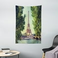 thumbnail image 1 of Paris Tapestry, Eiffel Tower Seine River Picture France European Landmark Image, Wall Hanging for Bedroom Living Room Dorm Decor, 40W X 60L Inches, Green Almond Green Pale Brown, by Ambesonne, 1 of 2