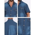 thumbnail image 7 of DARING DIVA Men's Denim Chest Pockets Western Retro Short Sleeve Shirts M Dark Blue, 7 of 7