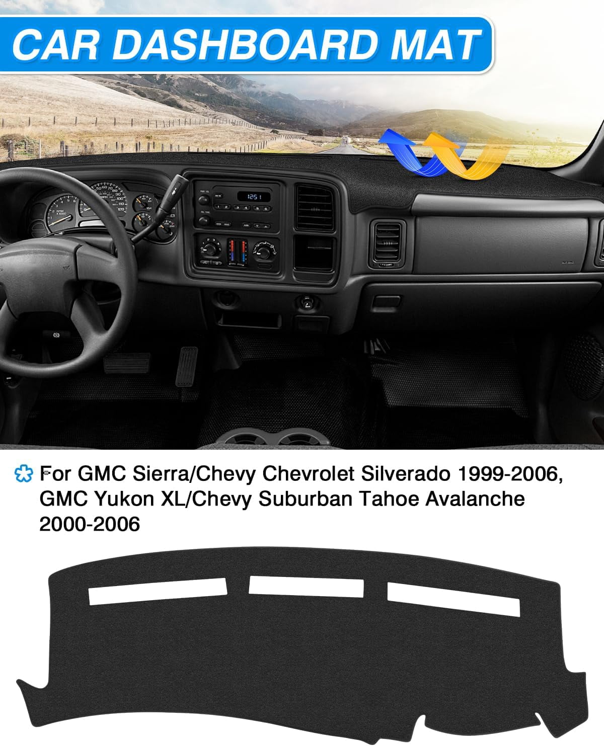 Canvcle Dash Cover Compatible with GMC Sierra/Chevy Chevrolet Silverado 1999-2006, GMC Yukon XL/Chevy Suburban Tahoe Avalanche 2000-2006 Dashboard Cover Mat Sunshield Protector