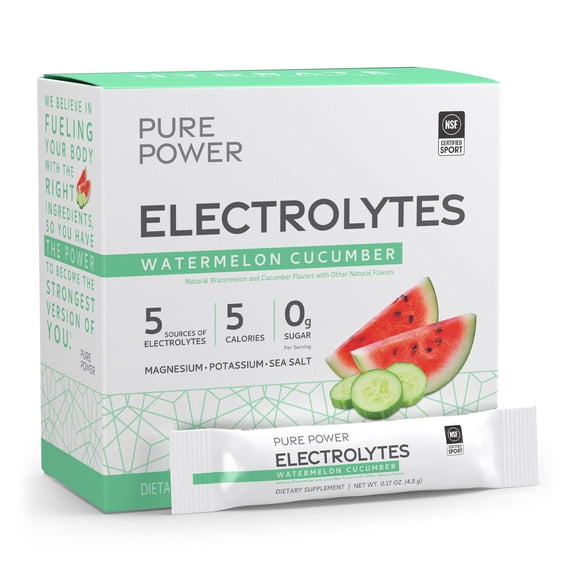 Dr. Mercola Pure Power Electrolytes - Supports Hydration & Muscle Function - Magnesium & Potassium Blend - 0 g Sugar per Serving - Watermelon Cucumber - 30 Packets
