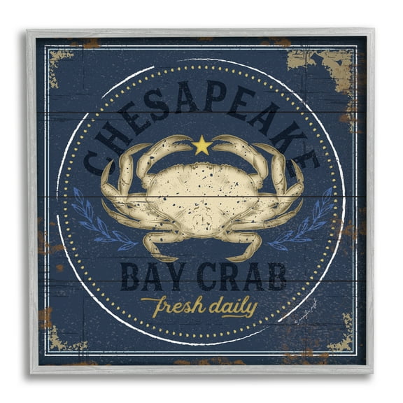 Vintage Chesapeake Bay Crab Sign Nautical Marine Life Animals & Insects Framed Art Print Wall Art, 17x17