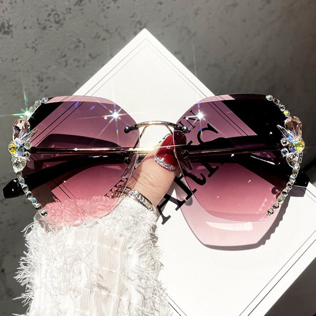 Gafas de sol sin montura con diamantes de imitación para hombre y mujer, lentes de corte Retro con gradiente, Estilo Vintage, UV400, 2023 Fivean unisex