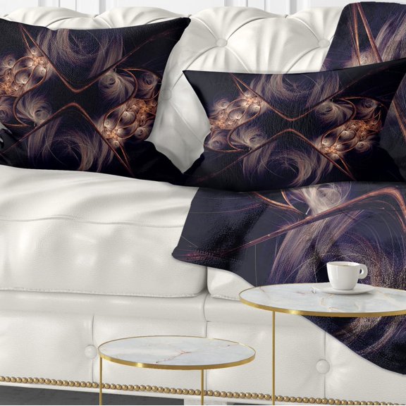 Designart Dark Gold Fractal Flower Pattern - Abstract Throw Pillow - 12x20