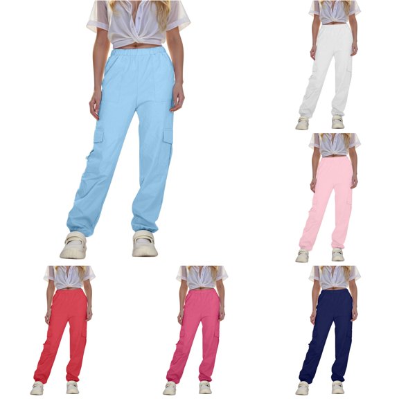 Vividxx Pants For Girls Cargo Pants Jogger Pants Casual Elastic Waist With Pockets Streetwear Trousers 7-8 Years