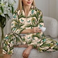 thumbnail image 5 of KLL Butterflies And Peacock Feathers Print Women's Long Sleeve Pajamas with Pants Sleepwear Loungewear 2 Set-Medium, 5 of 7