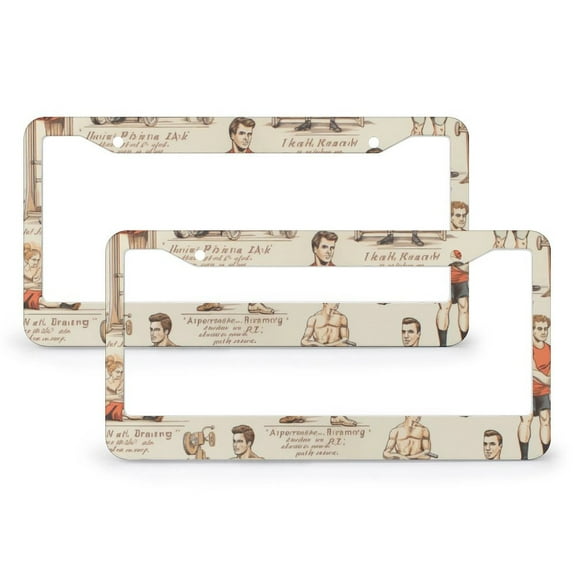 2 Pieces Vintage Gym Fitness License Plate Frames Training Practice Car License Plate Frame Aluminum Metal 2 Hole for Girl Women Men Vehicles