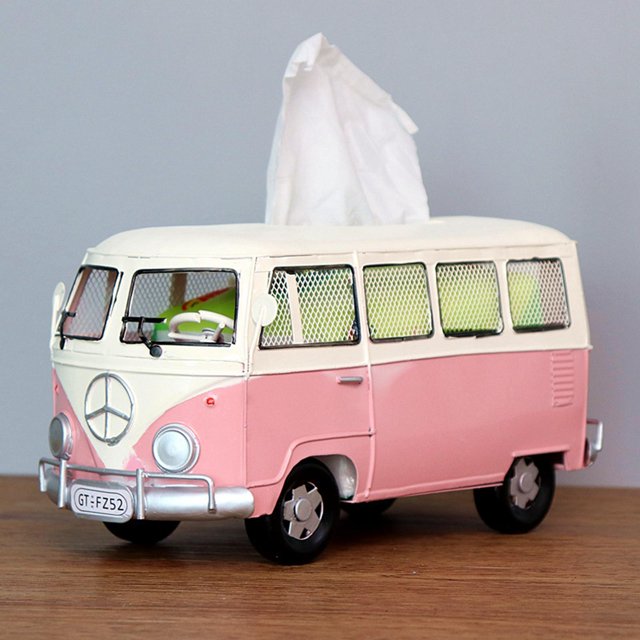 Caja de Pañuelos de Autobús Vintage, Dispensador de Papel Decorativo, Caja de Almacenamiento de Servilletas, Servilletero para Cafetería, Coche, Bodeg Rosa Macarena sostenedor del tejido