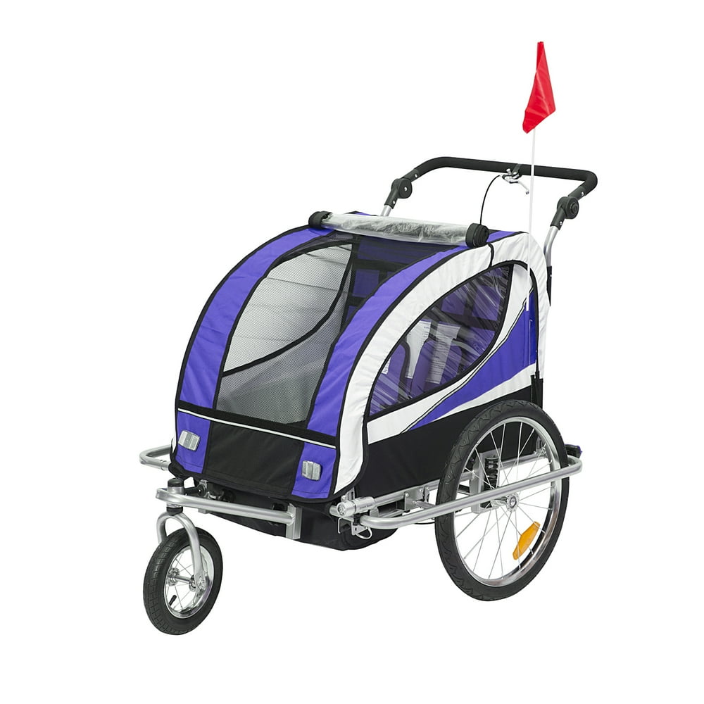 Aosom 2in1 Folding Child Bike Trailer & Baby Stroller with Safety Flag, Light Reflectors, & 5