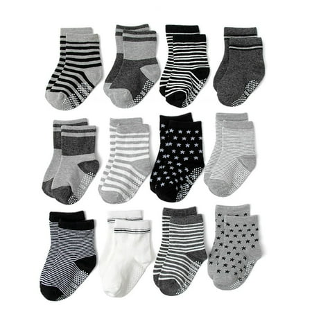 

bangyoudaoo 12 Pairs Baby Toddlers Ankle Non Slip Grips Socks for Infant Boys Girls Kids Anti Skid Cotton Socks