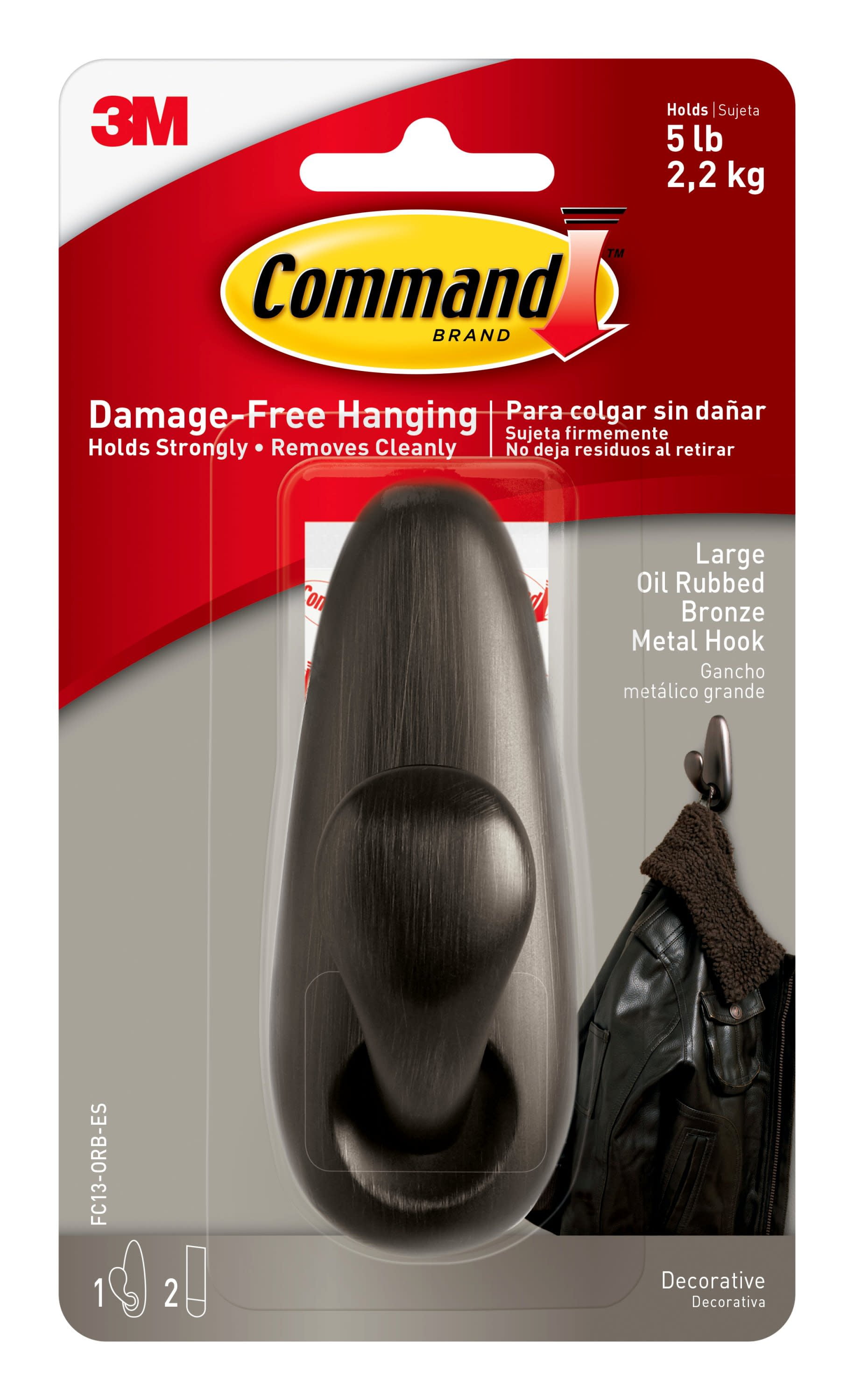 Command Forever Classic Large Metal Hooks, Oil Rubbed Bronze, Damage Free Decorating, 1 Hook