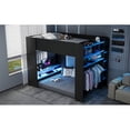 thumbnail image 3 of Full Size Wood Bunk Bed with height-adjustable Desk,Wardrobe,Ample Storage Space,and RGB Light, Blue, 3 of 10