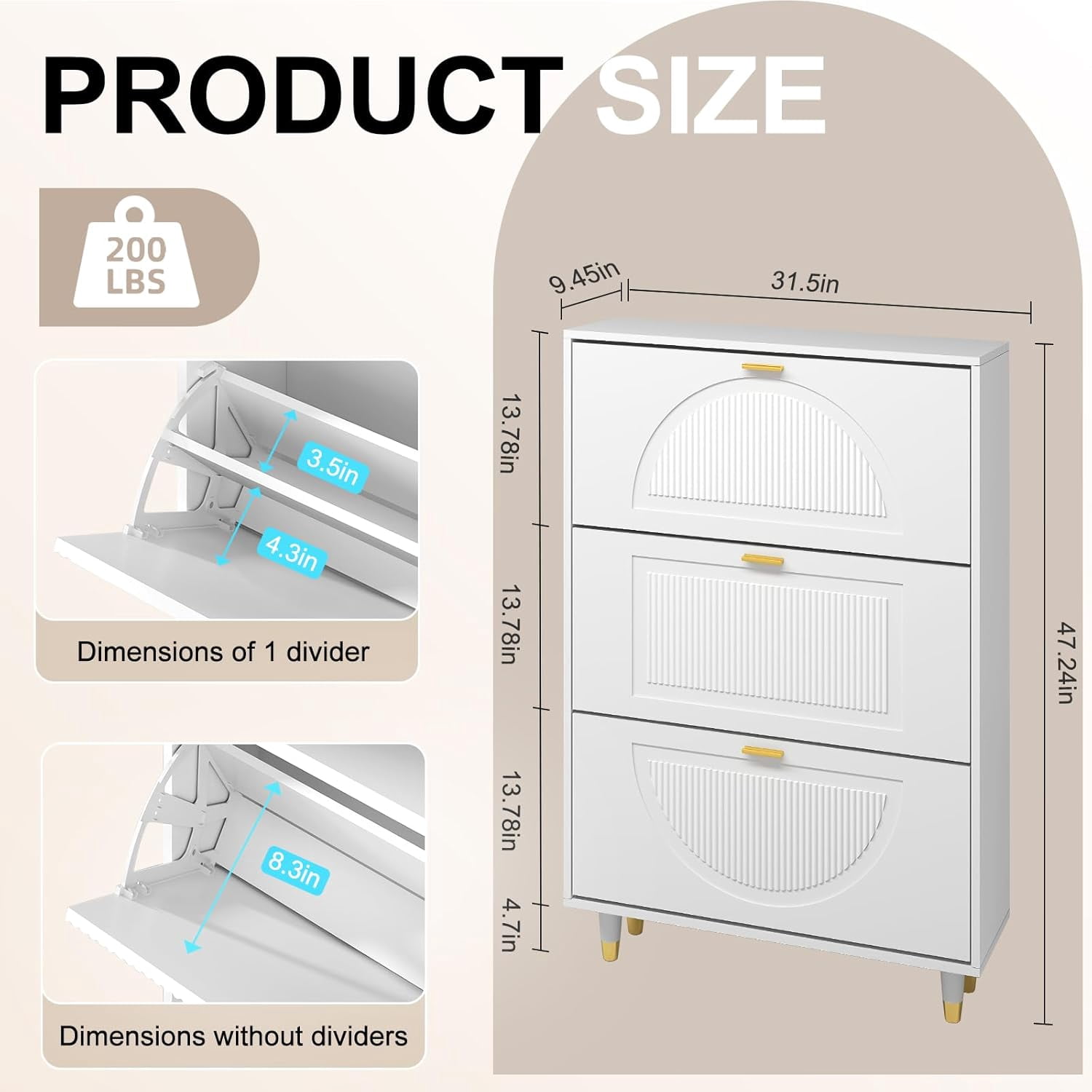 Vinform White Shoe Storage Cabinet for Entryway, Hidden Slim Wooden Shoe Organizer Cabinet with 3 Flip Drawers, Shoe Rack Cabinet for Hallway Living Room