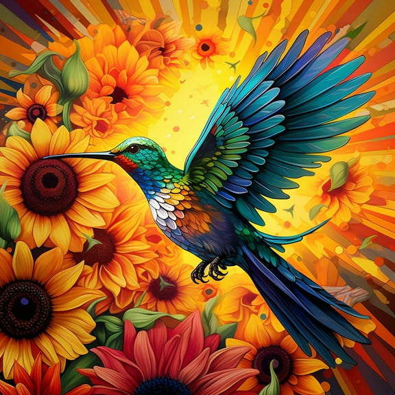 Hummingbird Sunset Sunflowers 5D Diamond Art Painting by Number Kits for Adults DIY Paint with Full Drill Round Diamond Gems Painting Art Craft for Home Wall Decoration 13.8x13.8in(3)