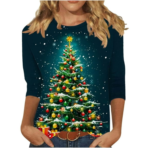 Winter Saving Talove Long Sleeve Shirts for Women Graphic Printed Sweatshirt Women Fall Clothes Graphic Long Sleeve Tee Womens Tops Dressy Casual Plus Size Christmas Shirts