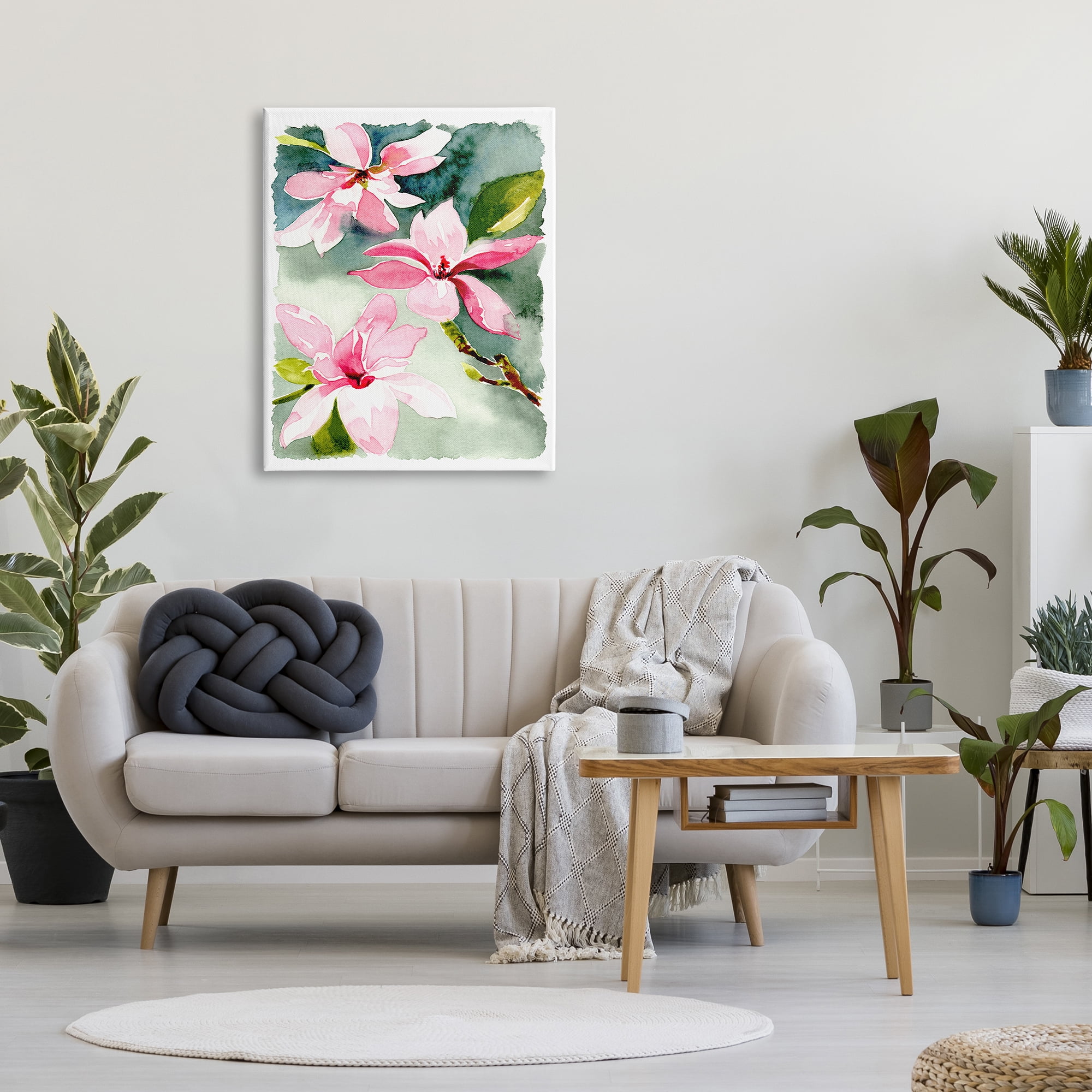 Stupell Industries Pink Flowers Watercolor Botanical & Floral Painting Gallery Wrapped Canvas Print Wall Art, 30 x 40