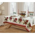 thumbnail image 2 of Christmas Presley Red and White Poinsettia Double Bordered 60 x 120 inch Rectangle Fabric Tablecloth, Holiday Cottage Floral Border Print Table Cover for Dining Party, 2 of 8