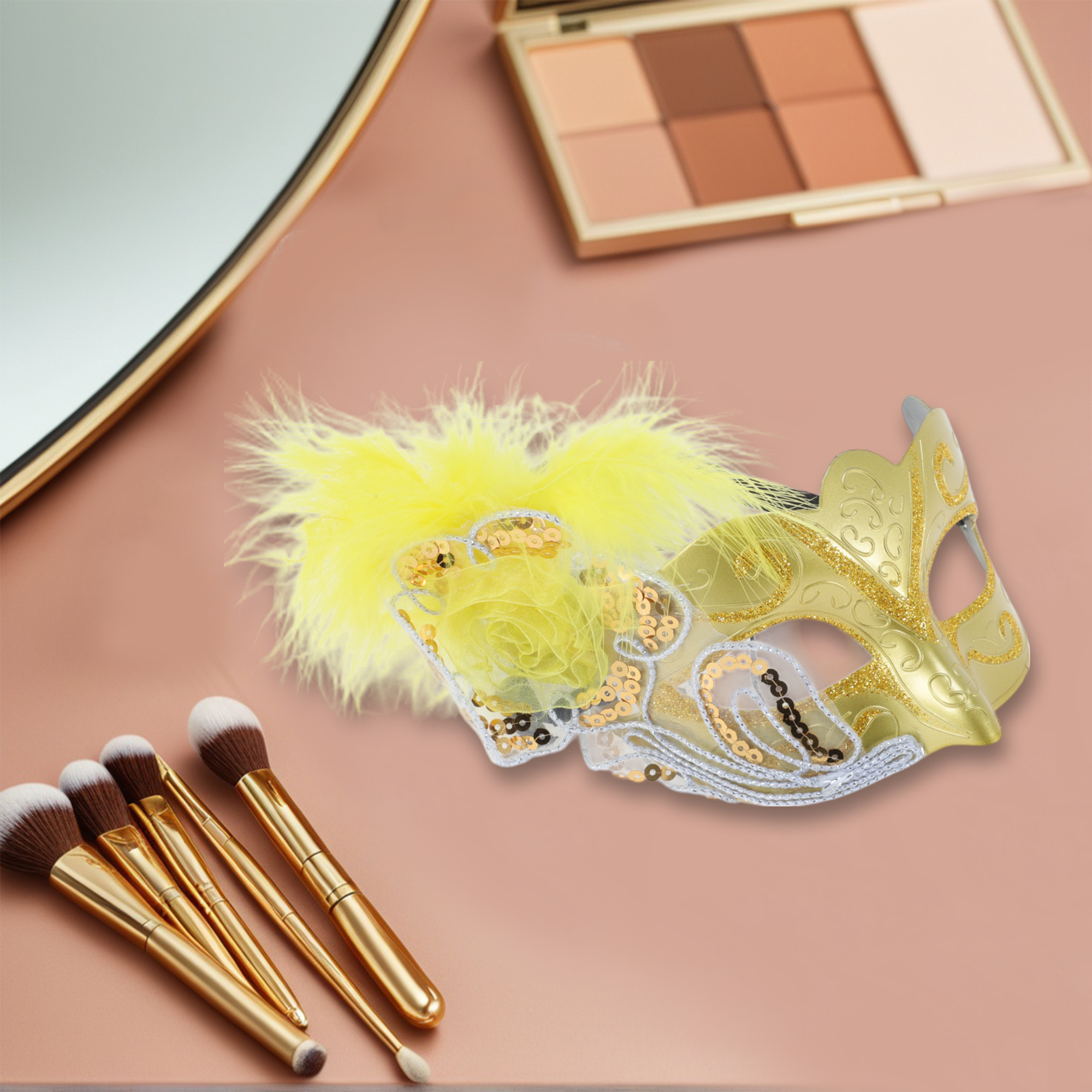 Unique Bargains 1 Box Dancing Queen Feather Half Face Party Mask Gold Tone