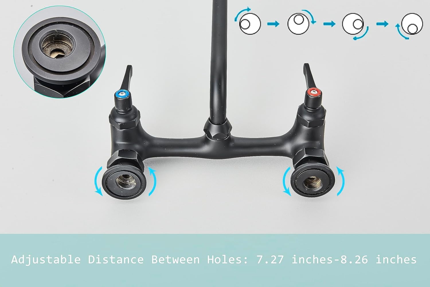Zovajonia Kitchen Sink Faucet 8 Inch Center with 12 Inch Swivel Spout 2-Handle Wall Mount Kitchen Faucets for Home Restaurant Industrial Matte Black