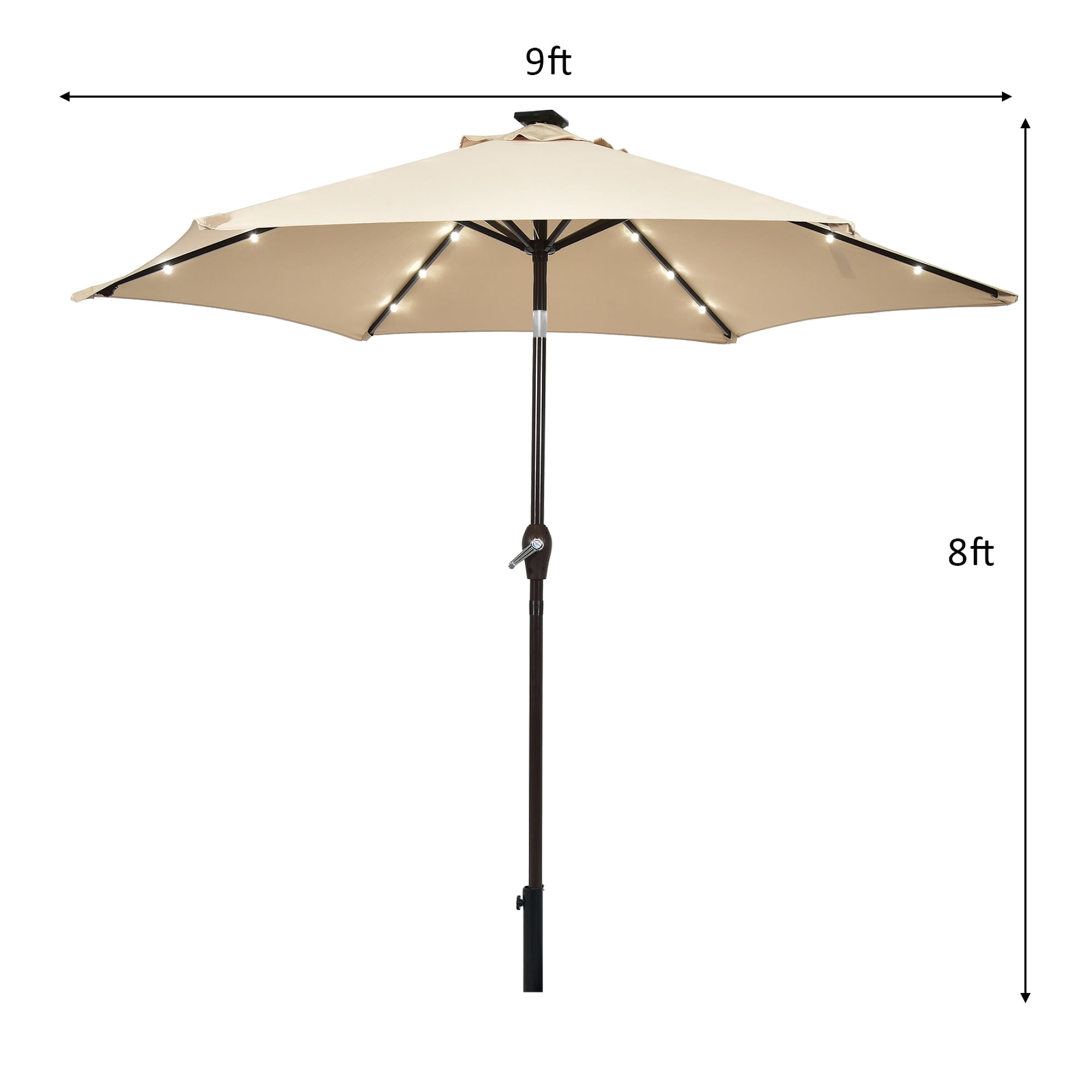 Gymax 9 ft Patio Table Market Umbrella Yard Outdoor w/ Solar LED Lights Beige