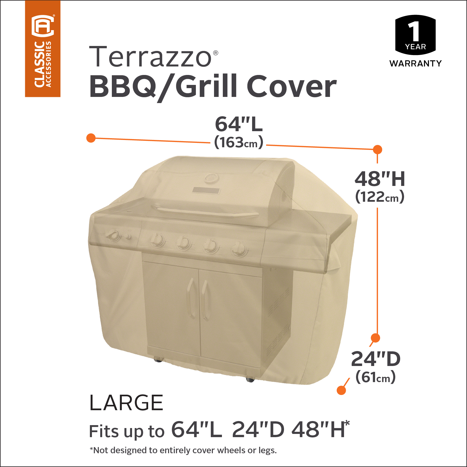 Classic Accessories Terrazzo Barbecue BBQ Grill Patio Storage Cover, Up to 64" Wide, Large - image 2 of 8