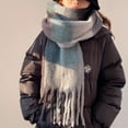thumbnail image 4 of Women Woven Knitted Scarf With Colourful Check Pattern And Long Thick Fringes Warm Winter, 4 of 4