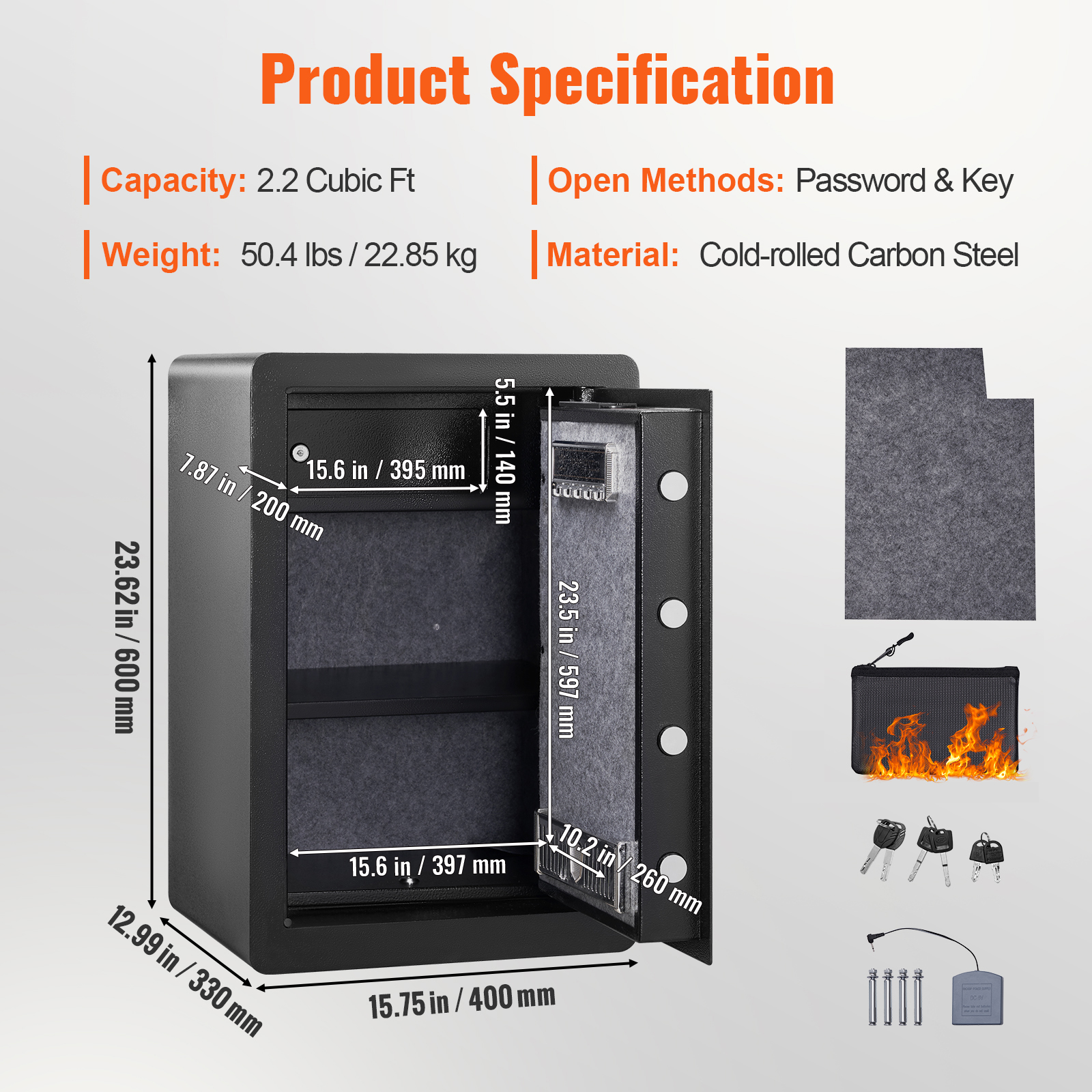 Vevor 2.2 Cu Ft Fingerprint Digital Safe with LED Light photo 6