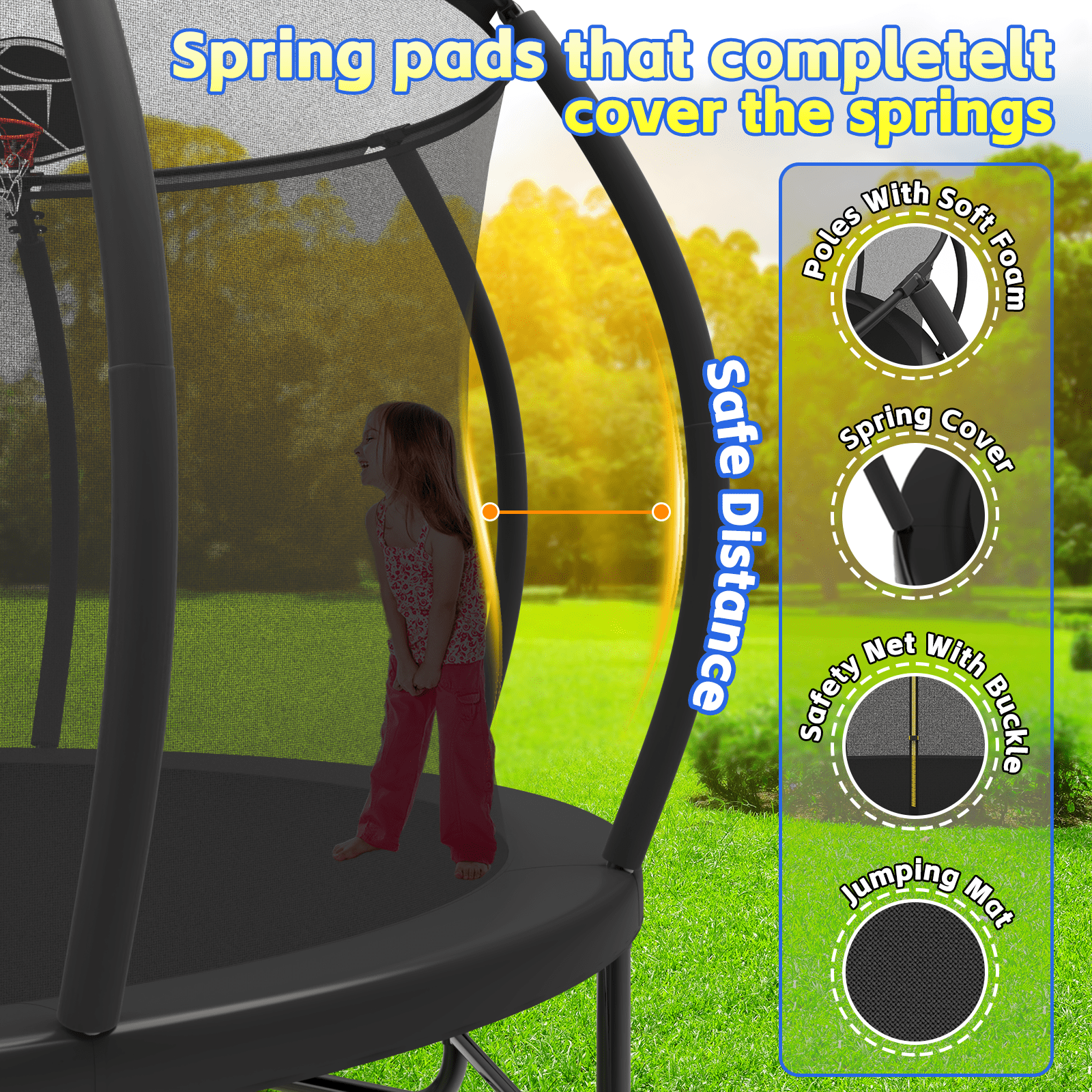 Mersco 16FT Heavy Duty  Outdoor Trampoline with Enclosure Net and Swing Set for Backyard,with Basketball Hoop, Kids Birthday and Festival Gifts,Black
