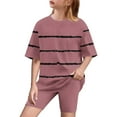 thumbnail image 2 of Ahuyic Kids Summer Casual Outfits,Boys Girls Short Sleeve Two-Piece Set,Toddler Kids Girls' New Style Fashion Cute Stripe Print Loose Soft Short Sleeve Yoga Shorts Suit, 2 of 4