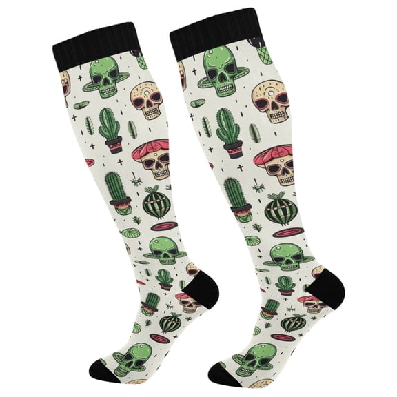 joogoo Skull Head and Cactus Socks Women Men Knee High Sock