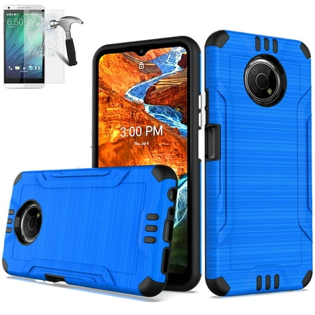 For Nokia G300 5G Case / Straight Talk G300-5G (N1374DL) Screen Protector /Brush Shock Absorbing Case (Combat Blue +Tempered Glass)