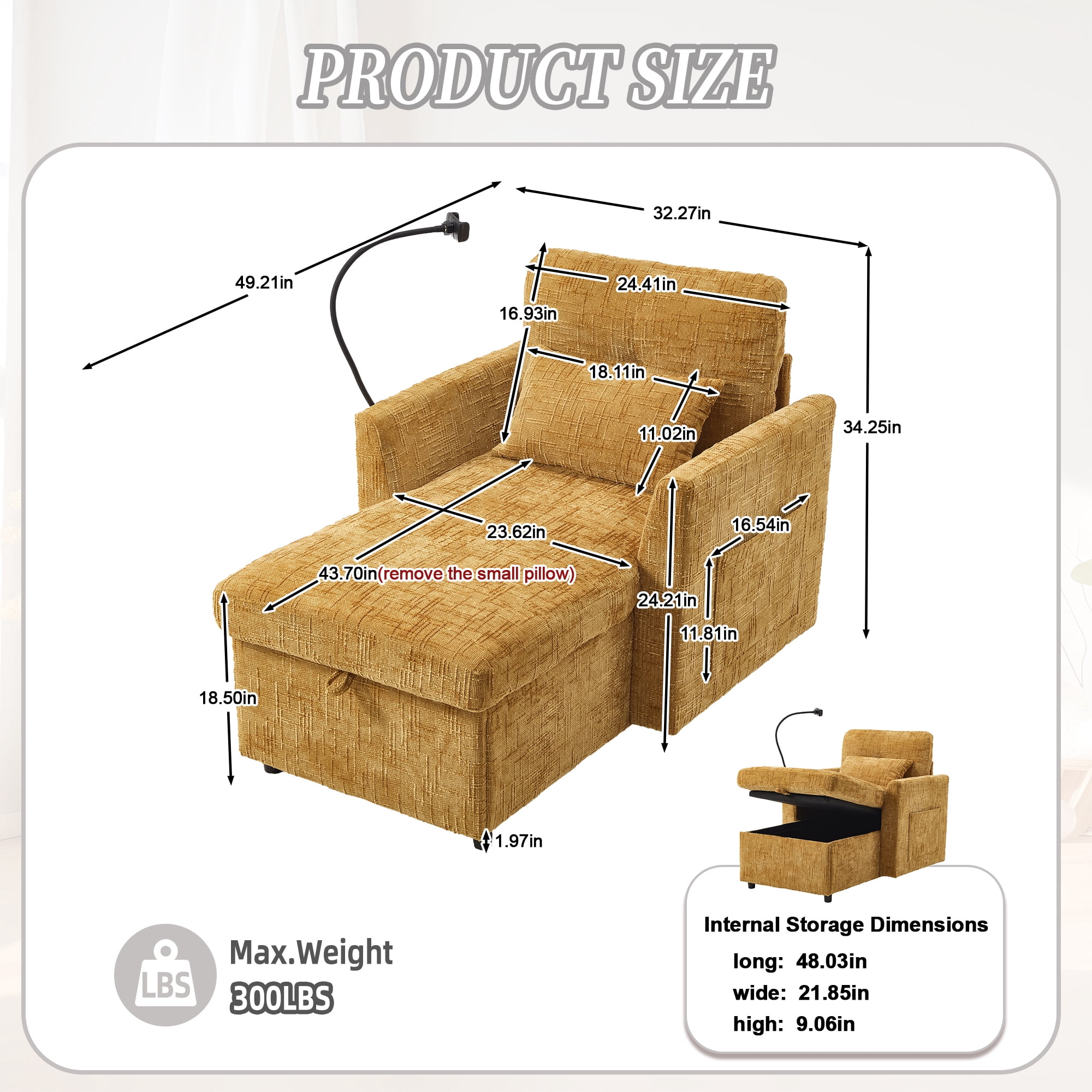 EPOWP Multifunctional lazy person sofa recliner can be stored storage backrest with cell phone bracket chenille single leisure chair for living room bedroom small household