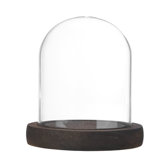 Uxcell Cloche Glass Dome, 3.9"x3.1" Glass Display Case with Wooden Base for DIY Snow Globes/Small Plants/Flowers/Candles/Models/Souvenirs, Tabletop Centerpiece [Dark]