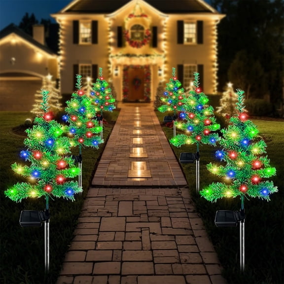 Christmas Tree Stake Lights, Solar LED Garden Lights Outdoor Decoration, Colorful Flashing and Steady Lighting for Yard Patio Lawn Holiday Decor, 1 Pack