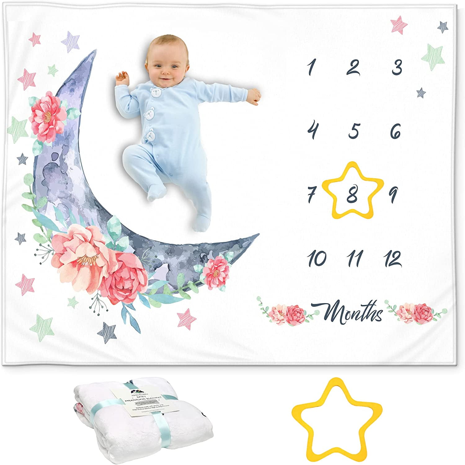 Kemina Blankets Baby Monthly Milestone Blanket Boy Girl, Baby Boy
