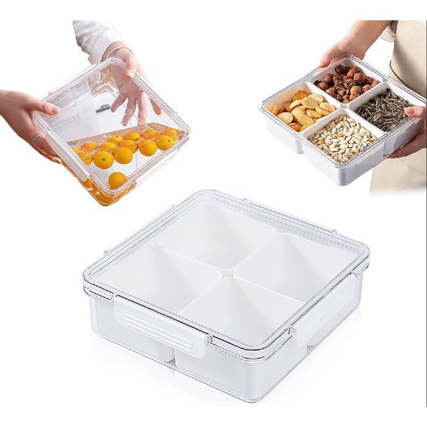 Veggie Tray with Lid Food Storage Containers Square Fruit Divided Snack