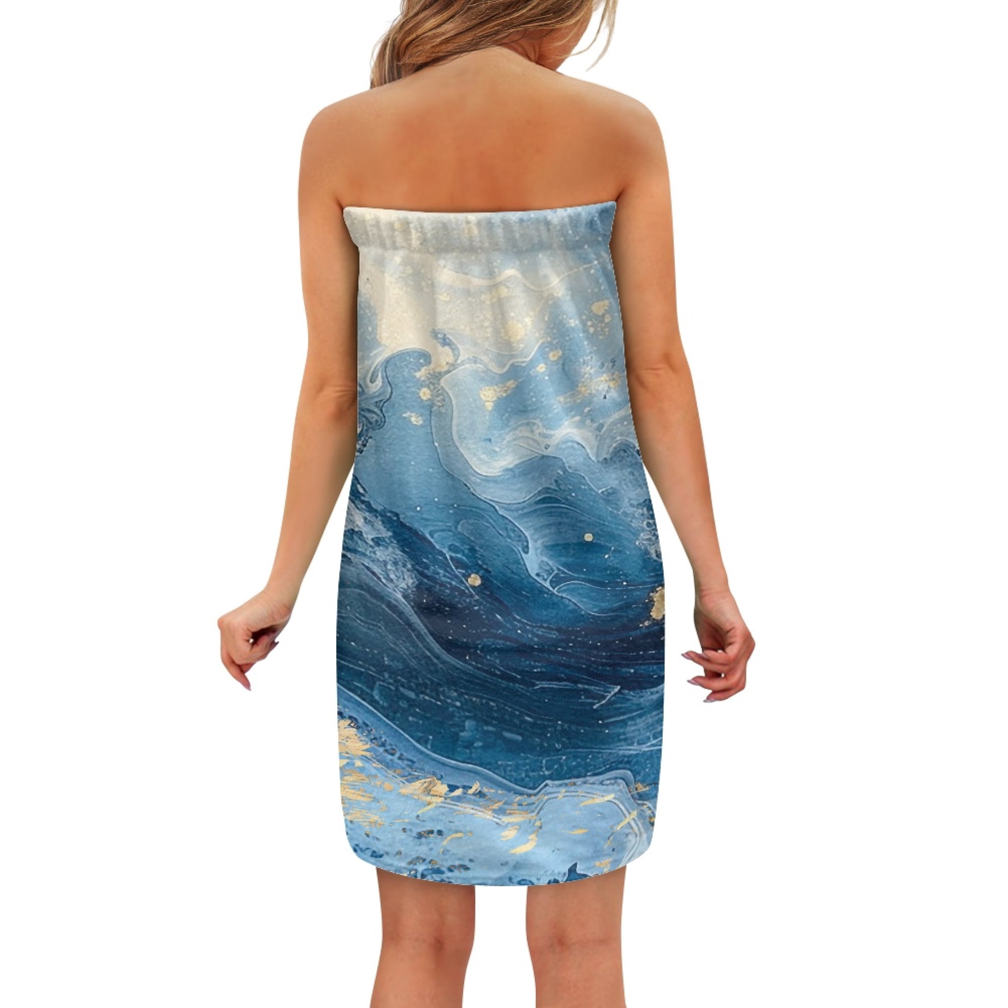 Yuyamidu Blue Marble Print Shower Wrap Towel for Women Size L Quick Dry Bath Wrap for Bath Spa Comfortable Towel Wrap for Bathroom Terry Cloth Bath Towels with Pocket