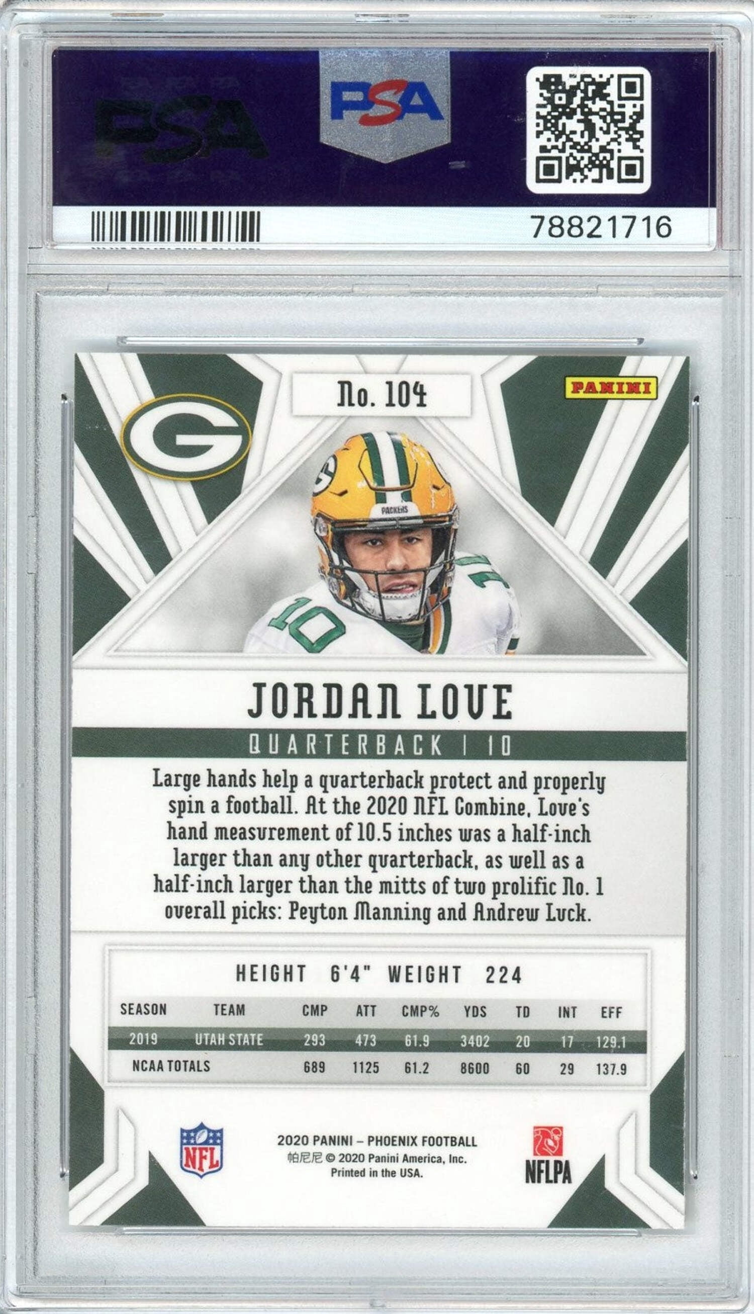 Graded 2020 Panini Phoenix Jordan Love #104 Fire Burst Rookie RC Football Card PSA 10 Gem Mint
