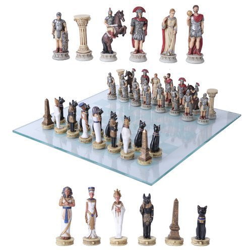Resin Pieces  Wood Board & Box Rome Ancient empires themed  Chess Set Egypt 