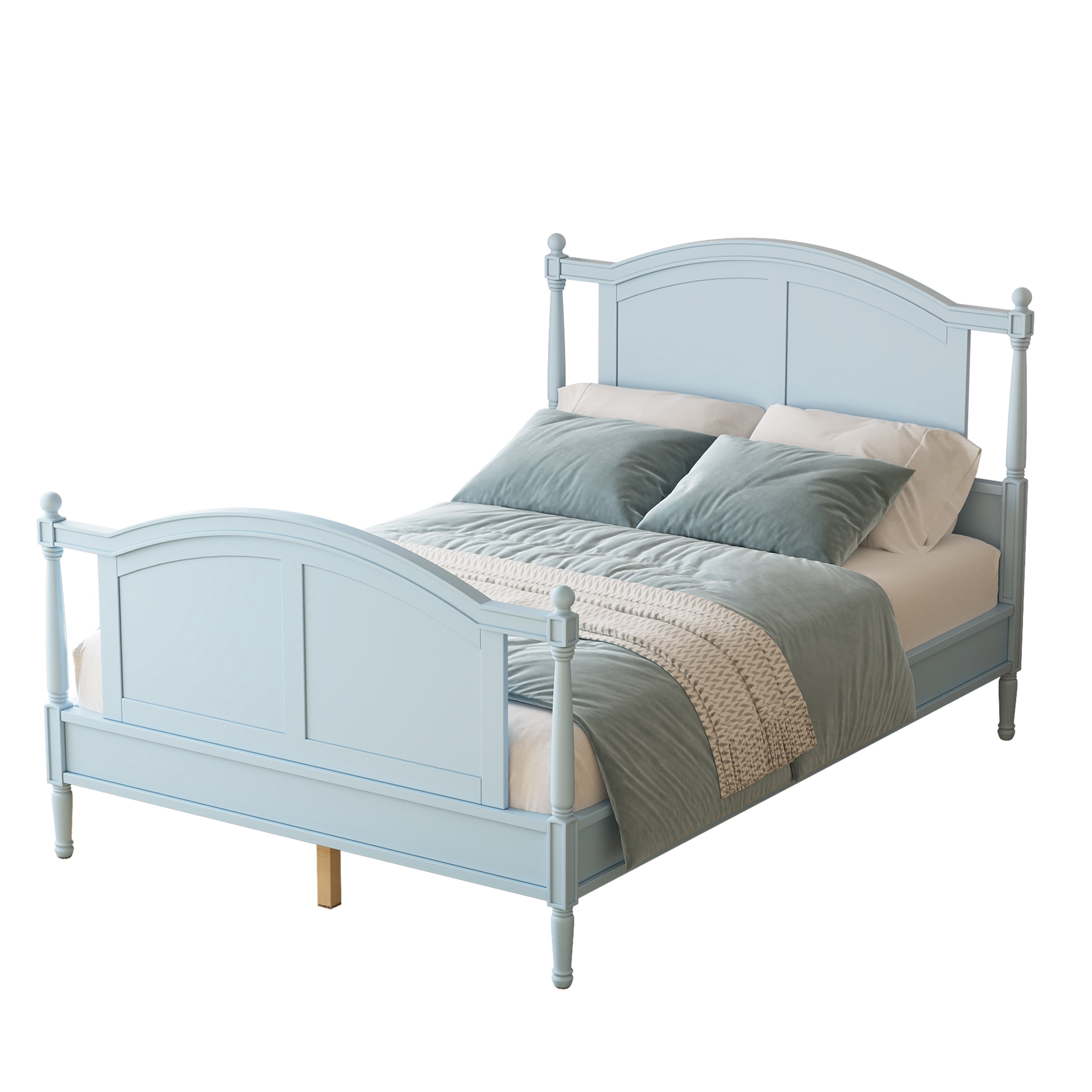 Mintazer Full Size Farmhouse Platform Bed Frame with Arched Panel Headboard & Footboard, Cottage Panel Bed Frame with Spindle Posts & Slat Support for Bedroom Guest Room, Light Blue