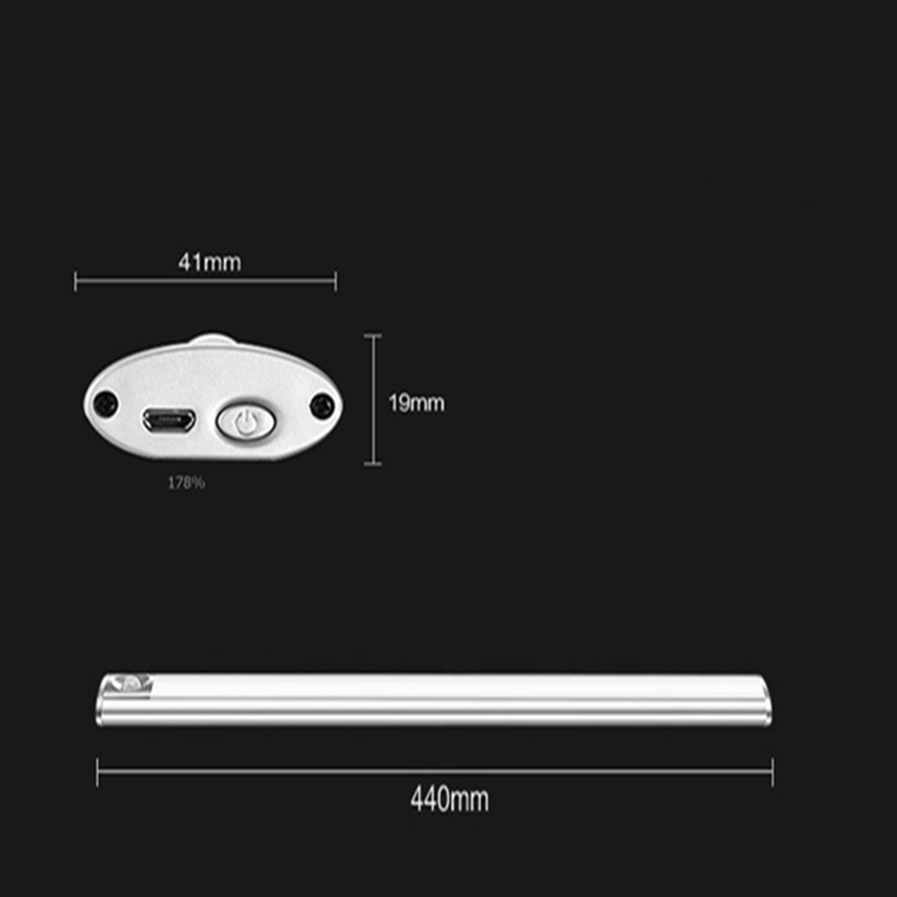 3 PK Motion Sensor LED Light for Under Cabinet Closet Kitchen Wardrobe 6500K Rechargeable Battery Powered Long 17 inch Length Aluminum Body (MLG-1042CL)