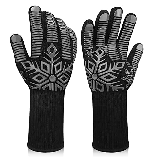 Comsmart BBQ Gloves, 1472 Degree F Heat Resistant Grilling Gloves Silicone Non-Slip Oven Gloves Long Kitchen Gloves for Barbecue, Cooking, Baking(Snow Black)