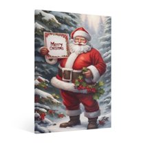 Vintage Christmas Santa Claus' holiday greetings Wall Art Paint Framed - Retro Xmas Festive Winter Holiday Christmas Wall Decor Canvas Print for Living Room Kitchen Bathroom Home Bedroom Decor