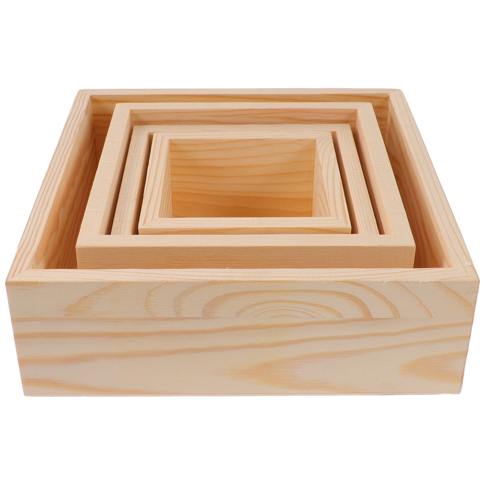  16 Pcs Unfinished Wooden Boxes 4 Size Wood Box Rustic Wooden  Boxes for Crafts Wooden Crates Square Storage Centerpiece Boxes for Table  Home Drawer Decor Treasure, 4 x 4, 5 x 5, 6 x 6, 7 x 7 Inch