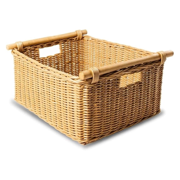 Pole Handle Wicker Storage Basket, Large, 18 in L x 14.5 in W x 9 in H, Sandstone