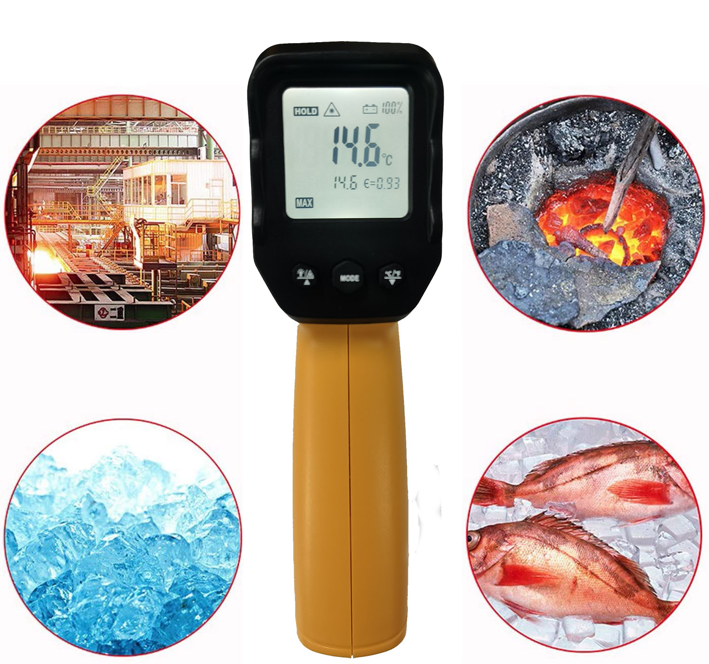 Infrared Thermometer Industrial -58℉-1022℉ (-50℃ to 550℃) Amicable Dual Laser Multipurpose Digital Temperature Gun [Not for Human] Adjustable Emissivity DS 12:1 for Home Repairs, Cooking