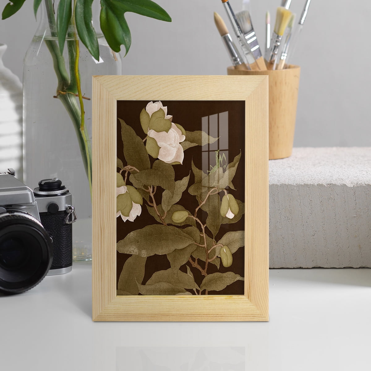 Asian Brocade I - Framed Print w/glass - Natural Wood